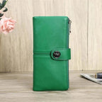 Portefeuille long femme zippé avec fente pour traceur, cinq coloris, vert