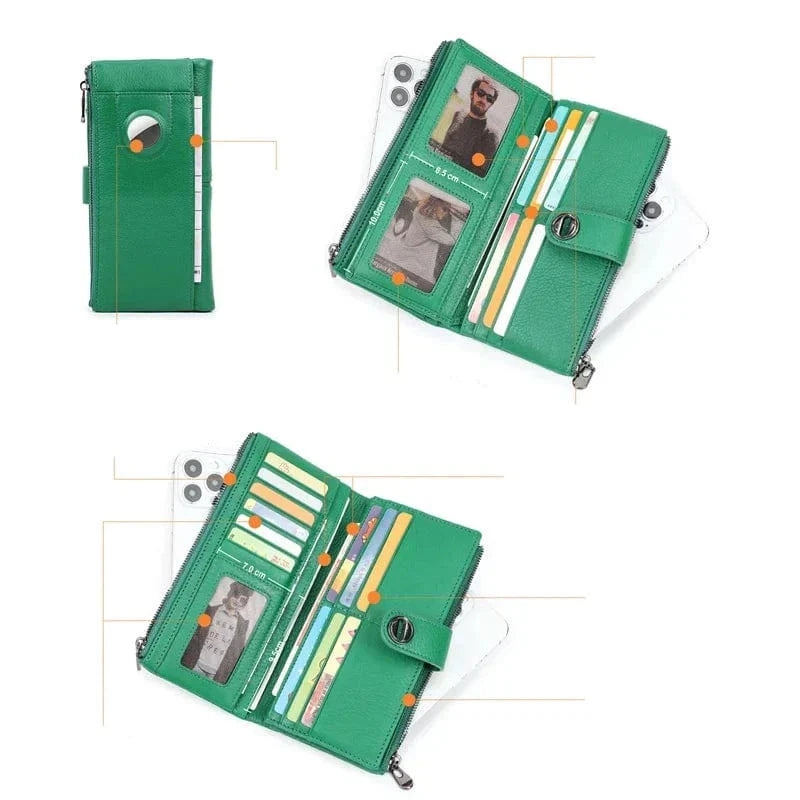Portefeuille long femme zippé avec fente pour traceur, cinq coloris
