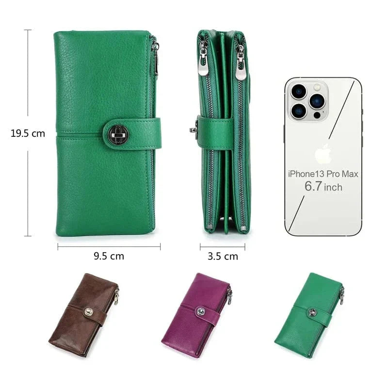 Portefeuille long femme zippé avec fente pour traceur, cinq coloris