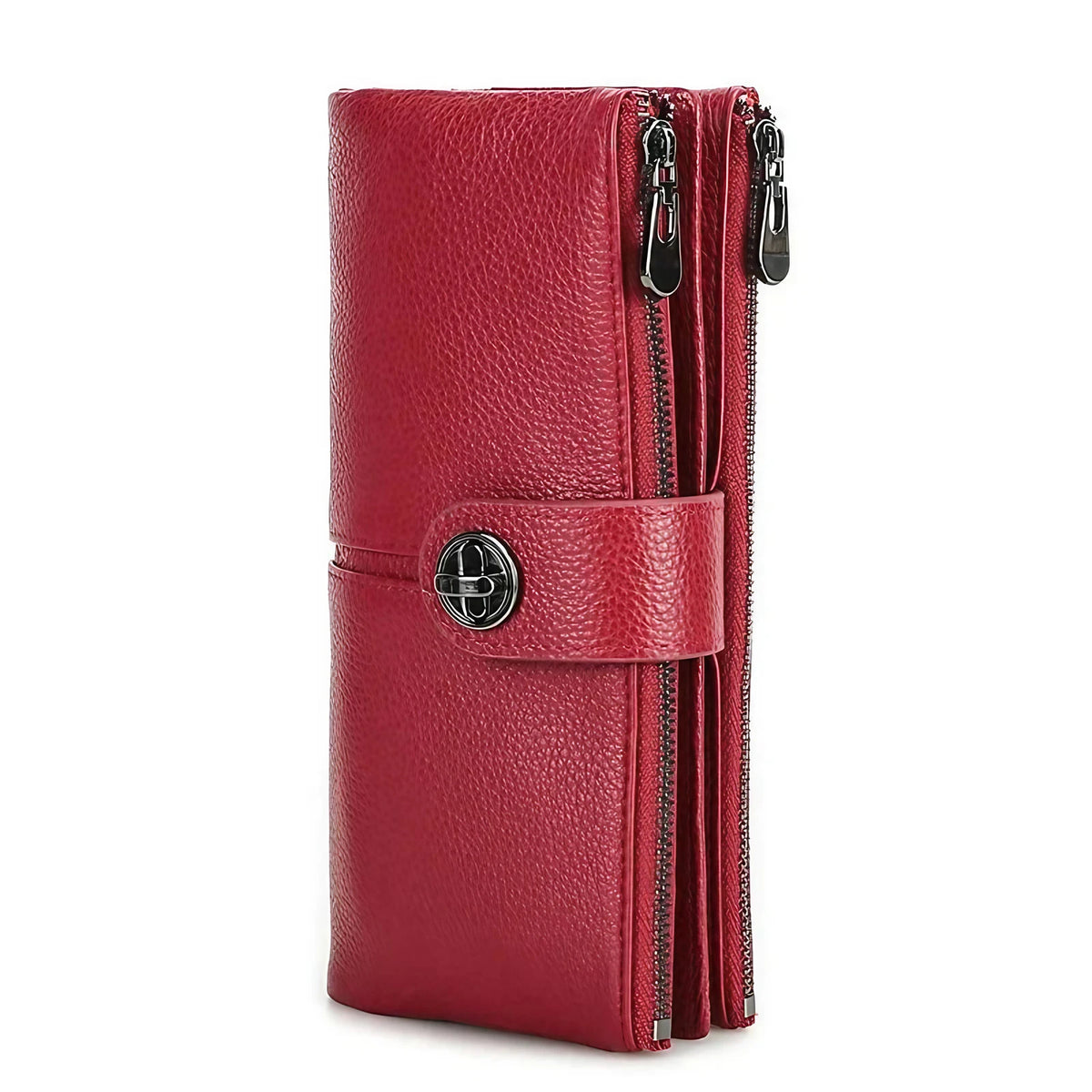 Portefeuille long femme zippé avec fente pour traceur, cinq coloris, rouge