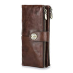 Portefeuille long femme zippé avec fente pour traceur, cinq coloris, café