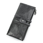 Portefeuille long homme en cuir, rabat à loquet et poche zippée, gris