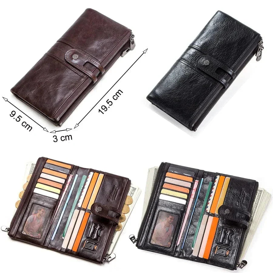 Portefeuille long homme en cuir, rabat à loquet et poche zippée