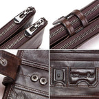 Portefeuille long homme en cuir, rabat à loquet et poche zippée