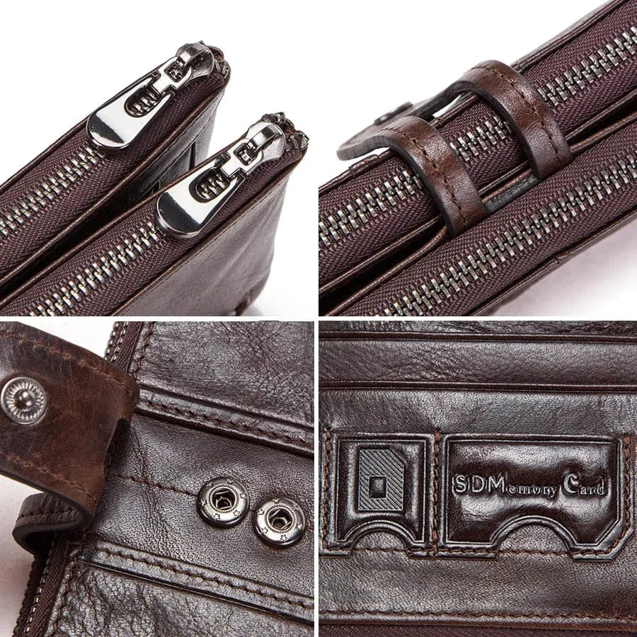 Portefeuille long homme en cuir, rabat à loquet et poche zippée