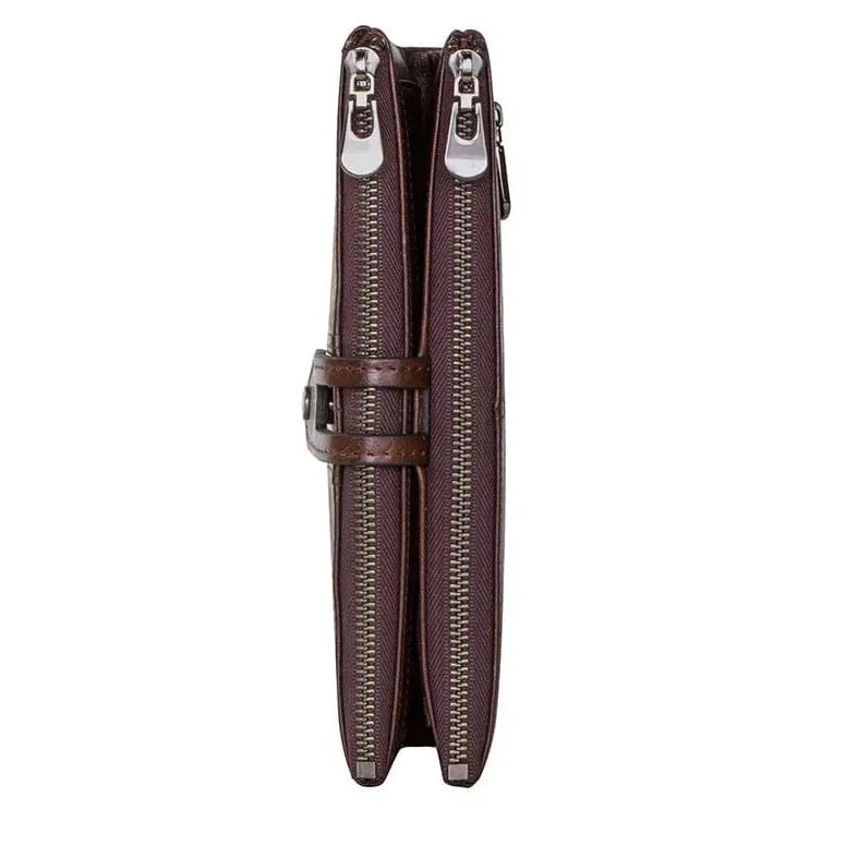 Portefeuille long homme en cuir, rabat à loquet et poche zippée