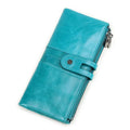 Portefeuille long homme en cuir, rabat à loquet et poche zippée, bleu