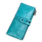 Portefeuille long homme en cuir, rabat à loquet et poche zippée, bleu