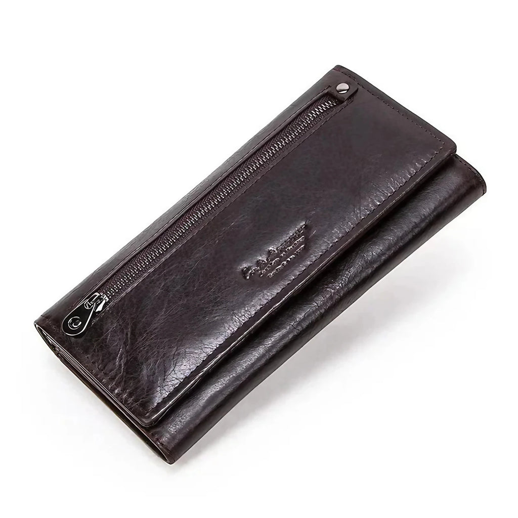 Portefeuille long femme avec place pour le téléphone, six coloris, café