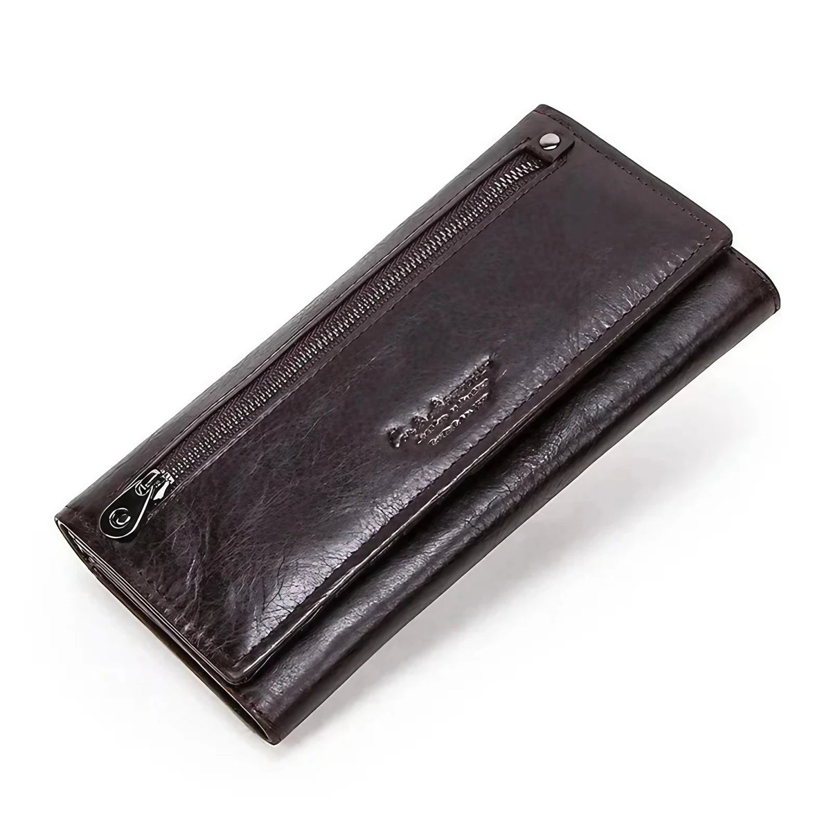 Portefeuille long femme avec place pour le téléphone, six coloris, café