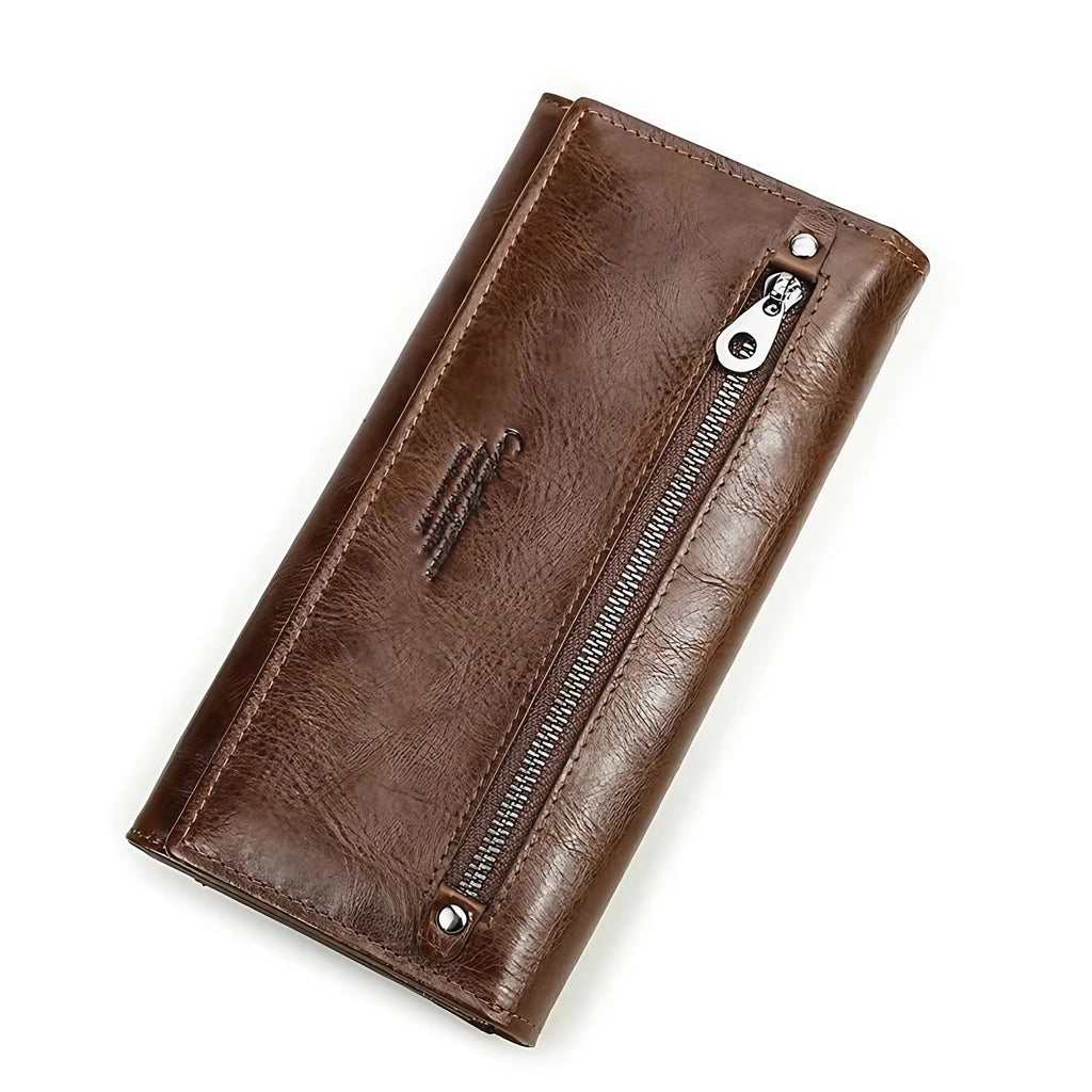 Portefeuille long femme avec place pour le téléphone, six coloris, marron