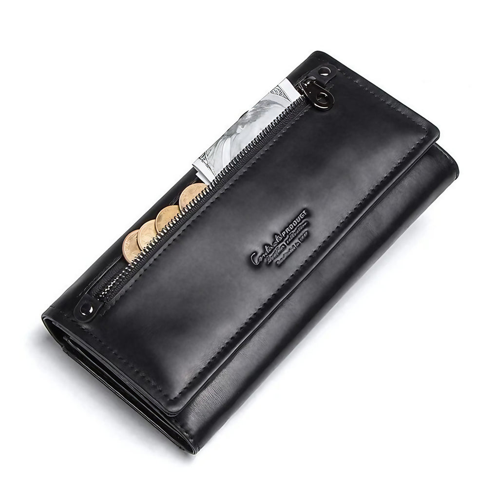 Portefeuille long femme avec place pour le téléphone, six coloris, noir
