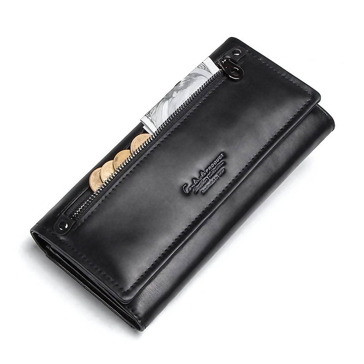 Portefeuille long femme avec place pour le téléphone, six coloris, noir