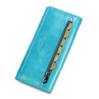 Portefeuille long femme avec place pour le téléphone, six coloris, bleu