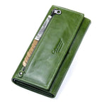 Portefeuille long femme avec place pour le téléphone, six coloris, vert