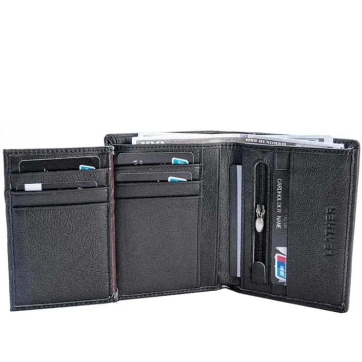 Portefeuille slim homme en cuir, trois volets, anti sans contact