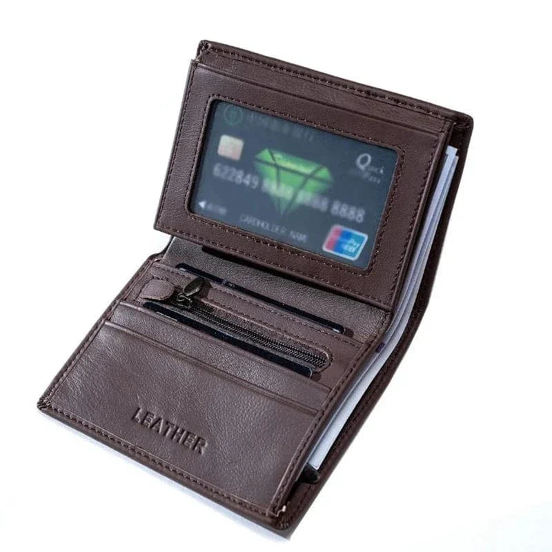Portefeuille slim homme en cuir, trois volets, anti sans contact