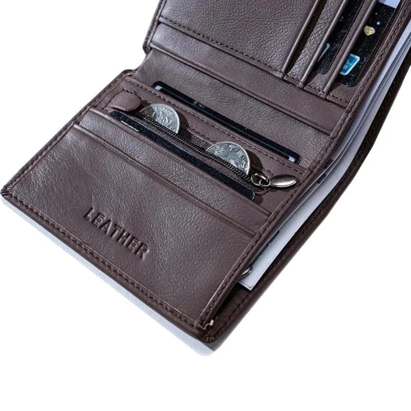 Portefeuille slim homme en cuir, trois volets, anti sans contact