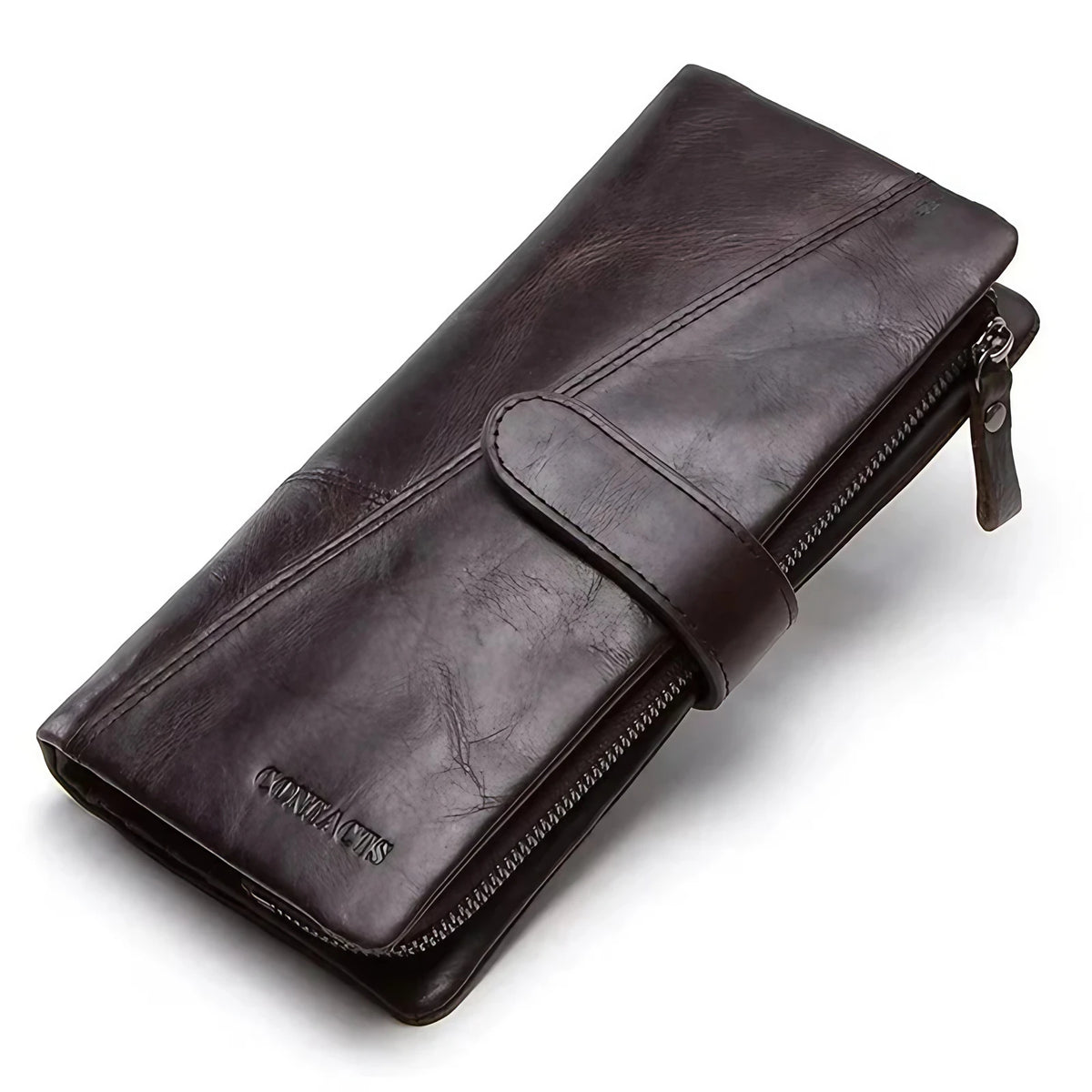 Portefeuille zippé femme, pochette téléphone, sept coloris, café