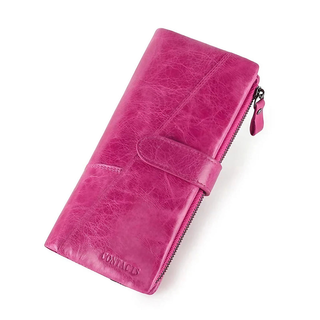 Portefeuille zippé femme, pochette téléphone, sept coloris, rose
