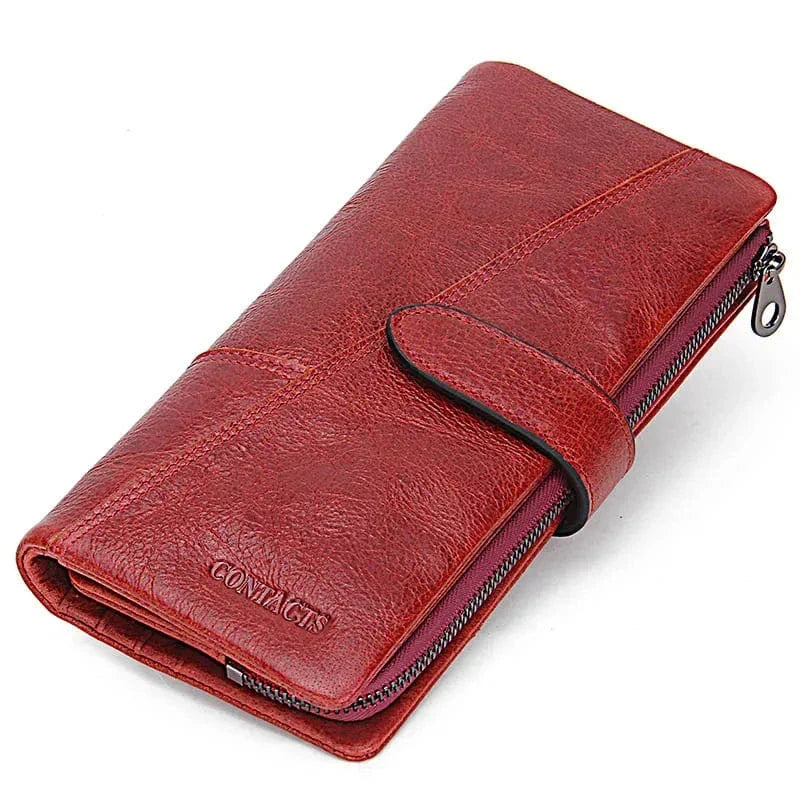 Portefeuille zippé femme, pochette téléphone, sept coloris, rouge