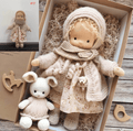 Poupée en tissu style Waldorf pour enfant, dès 3 ans, sept coloris, beige