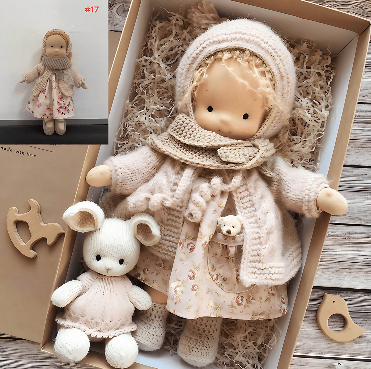 Poupée en tissu style Waldorf pour enfant, dès 3 ans, sept coloris, beige