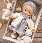 Poupée en tissu style Waldorf pour enfant, dès 3 ans, sept coloris, bleu