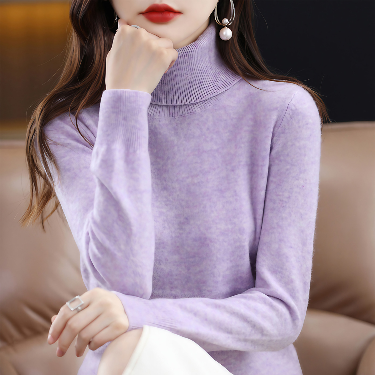 Pull col roulé femme, quatorze coloris, du S au 3XL, lavande