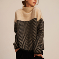 Pull col roulé femme à motif chevron, coupe ample, du XS au 3XL, marron