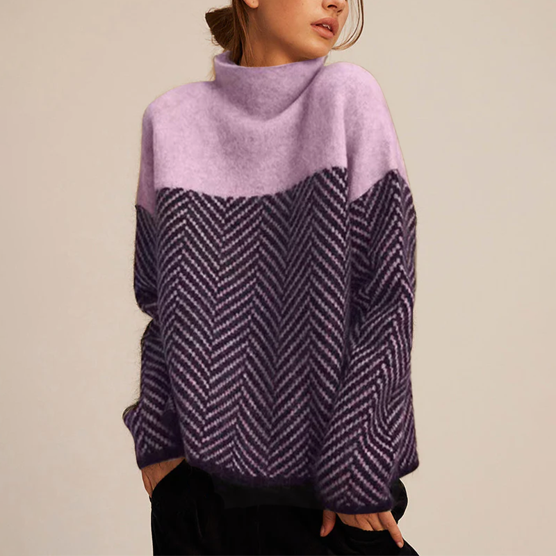 Pull col roulé femme à motif chevron, coupe ample, du XS au 3XL, lilas