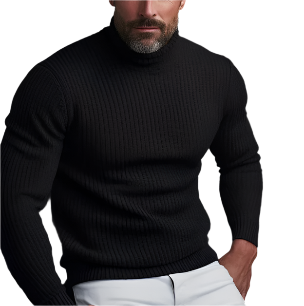 Pull col roulé homme coupe ajustée, noir, gris ou rouge, noir
