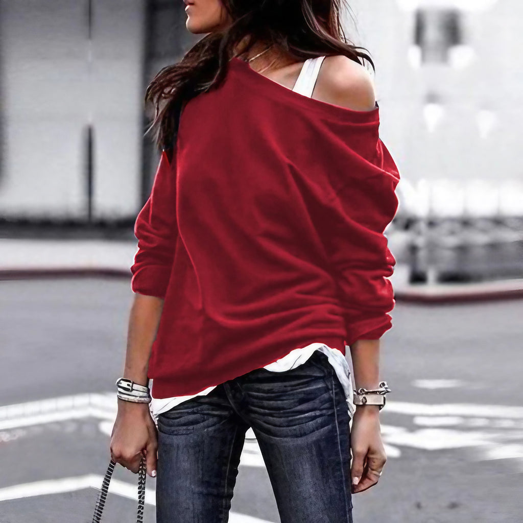 Pull femme à épaules dénudées, quatre coloris, du S au 3XL, rouge