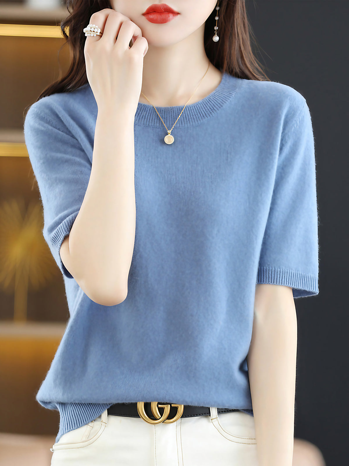 Pull femme uni coupe classique, dix-sept coloris, du M au 2XL, bleu clair