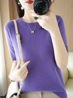 Pull femme uni coupe classique, dix-sept coloris, du M au 2XL, violet