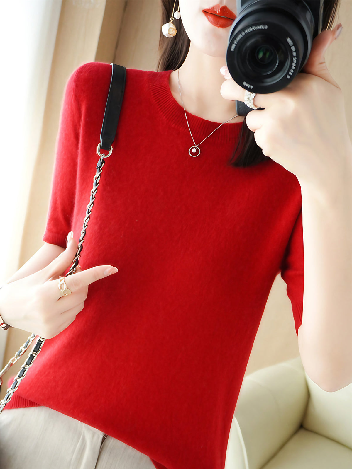 Pull femme uni coupe classique, dix-sept coloris, du M au 2XL, rouge