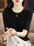 Pull femme uni coupe classique, dix-sept coloris, du M au 2XL, noir