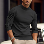 Pull col roulé homme coupe ajustée, vert, bleu marine ou noir, noir