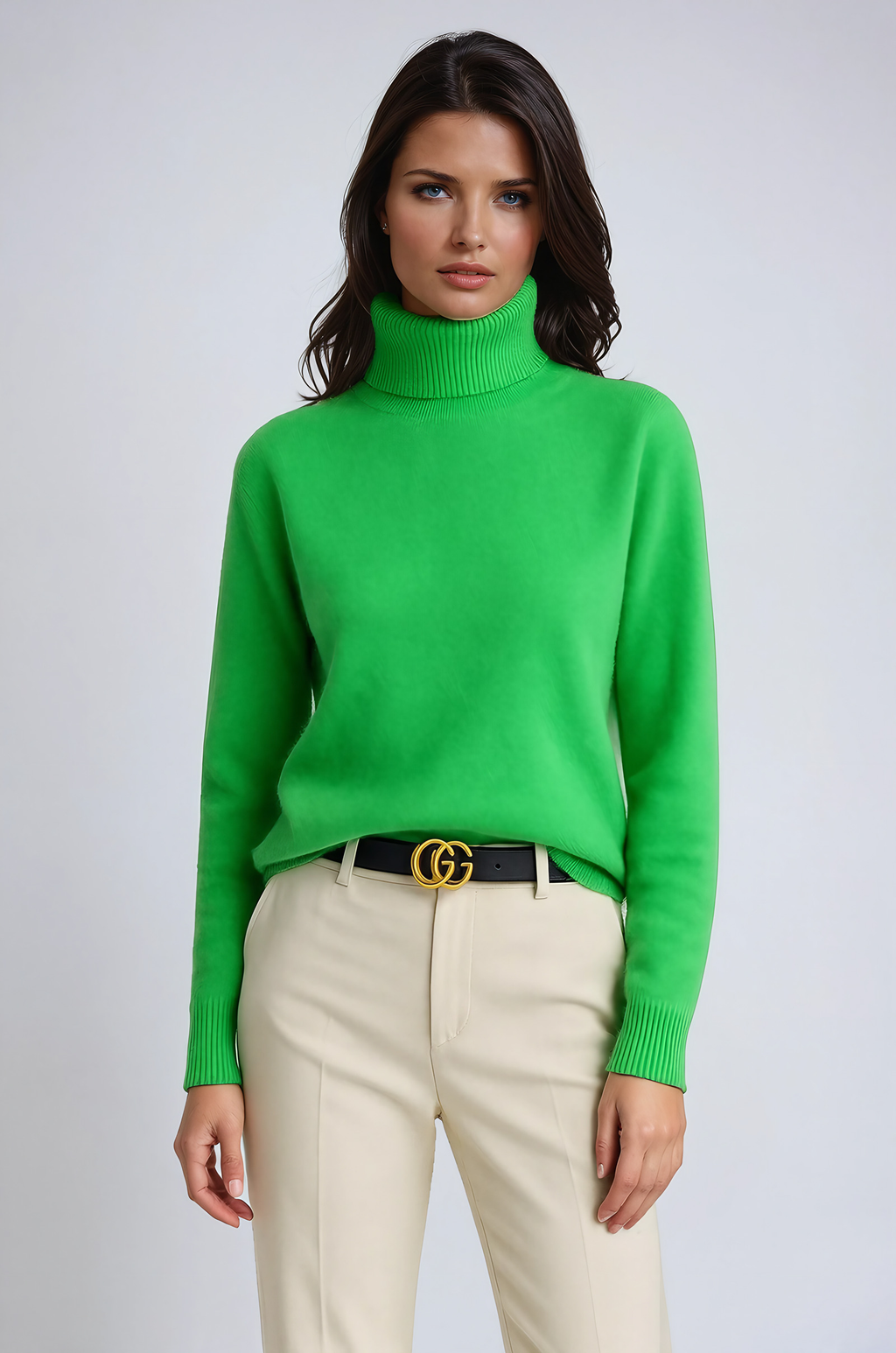 Pull col roulé femme, poignets côtelés, cinq coloris, vert
