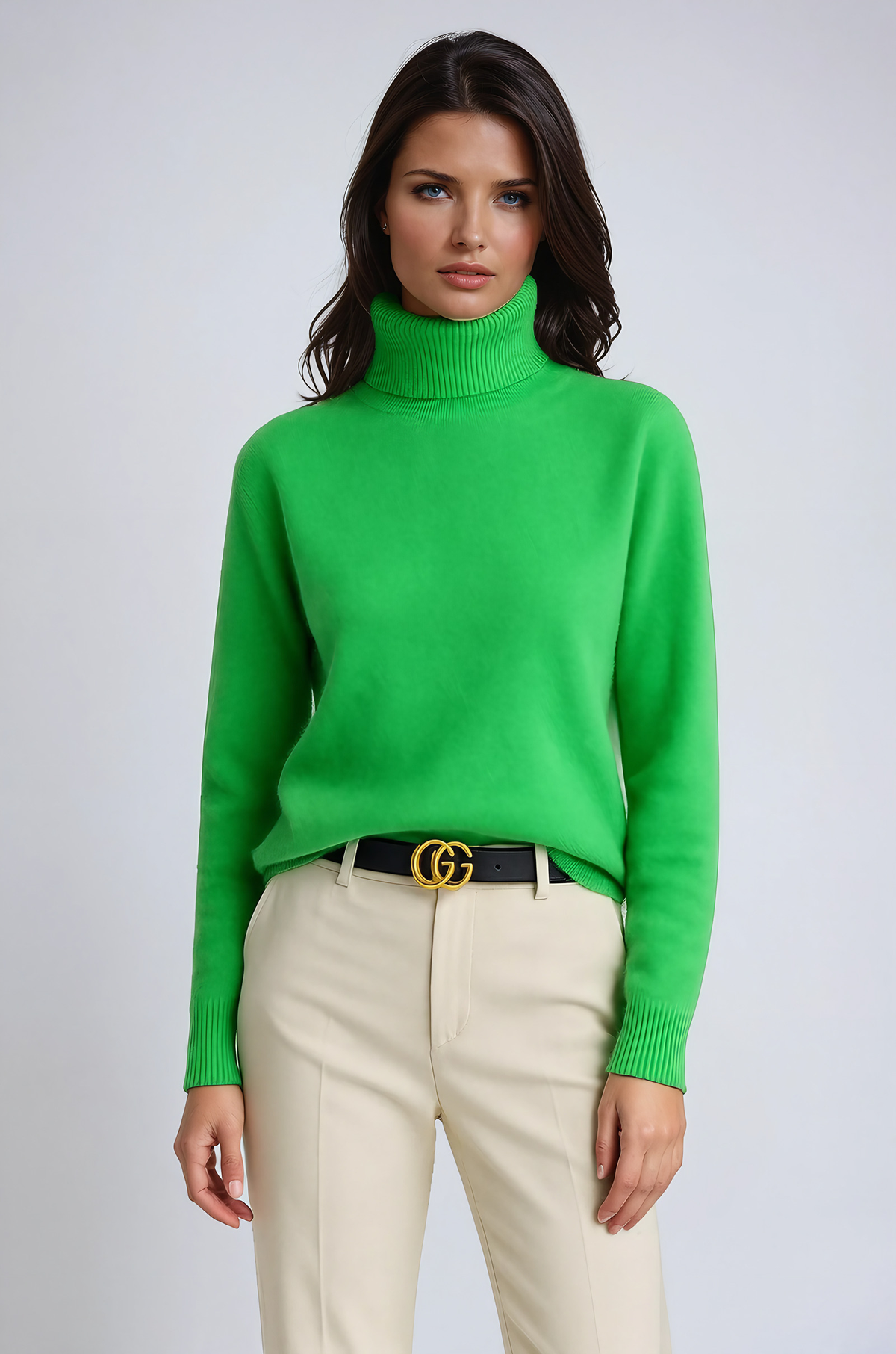 Pull col roulé femme, poignets côtelés, cinq coloris, vert