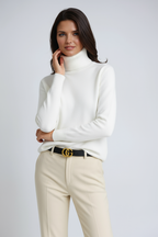 Pull col roulé femme, poignets côtelés, cinq coloris, blanc