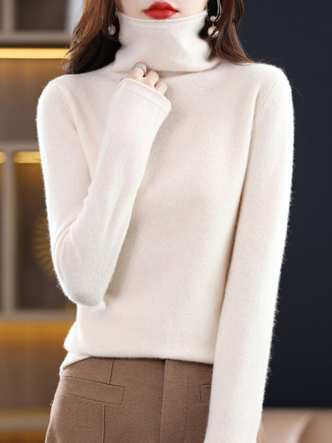 Pull col roulé femme en laine, nombreux coloris, du S au 2XL, beige
