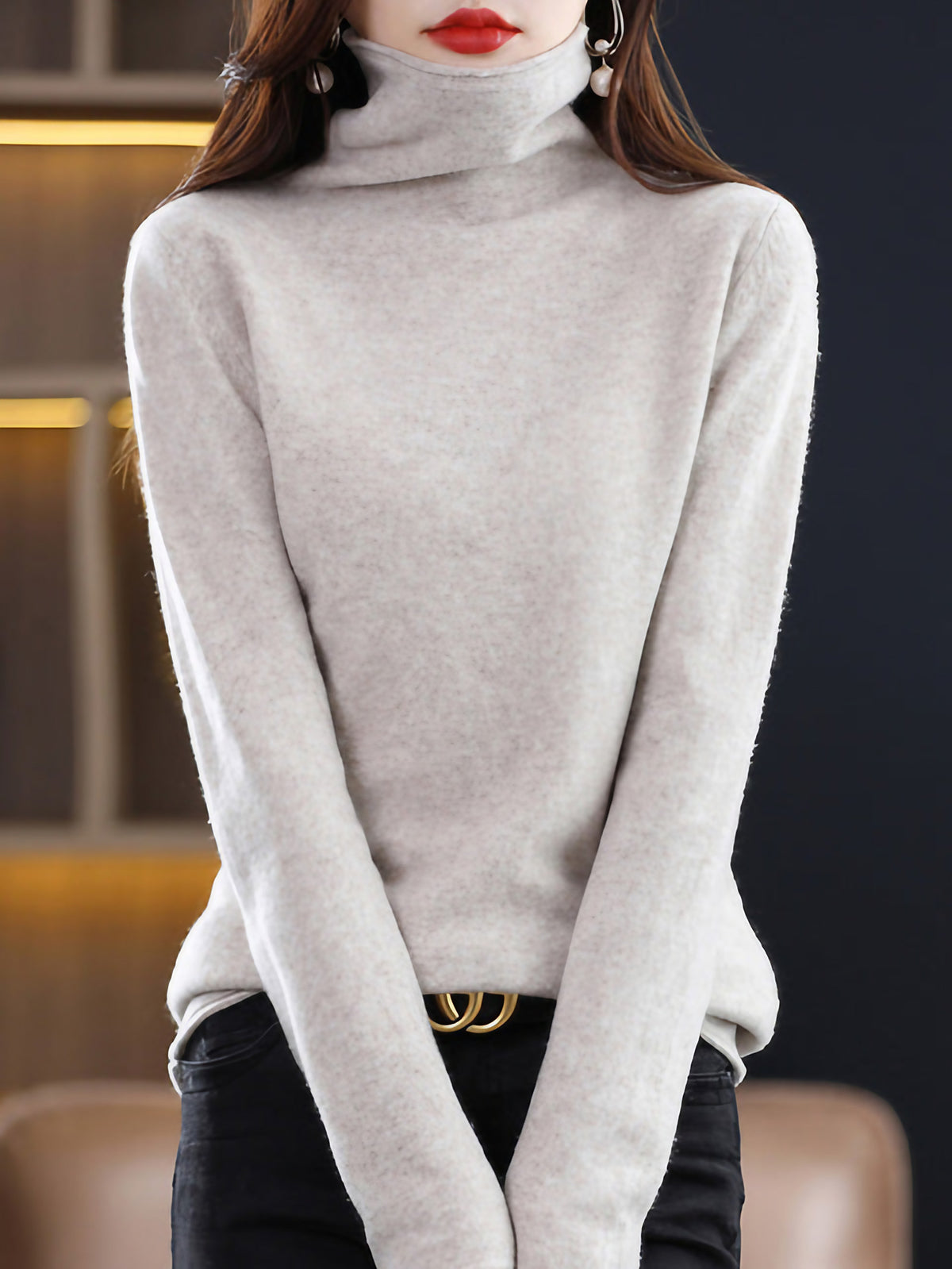 Pull col roulé femme en laine, nombreux coloris, du S au 2XL, camel clair