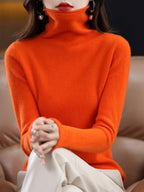Pull col roulé femme en laine, nombreux coloris, du S au 2XL, orange