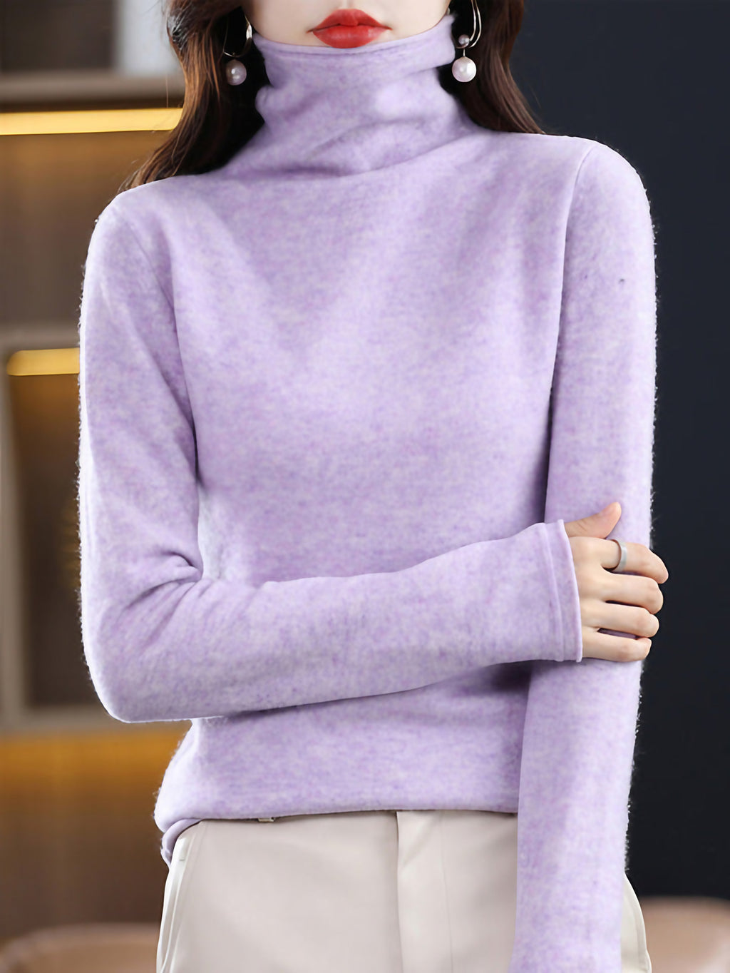 Pull col roulé femme en laine, nombreux coloris, du S au 2XL, violet imprimé