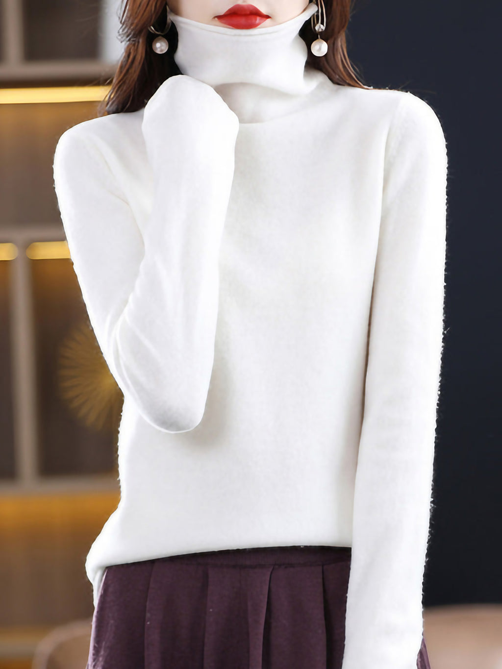 Pull col roulé femme en laine, nombreux coloris, du S au 2XL, blanc