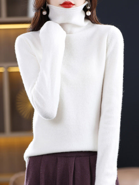 Pull col roulé femme en laine, nombreux coloris, du S au 2XL, blanc