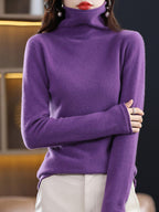 Pull col roulé femme en laine, nombreux coloris, du S au 2XL, violet