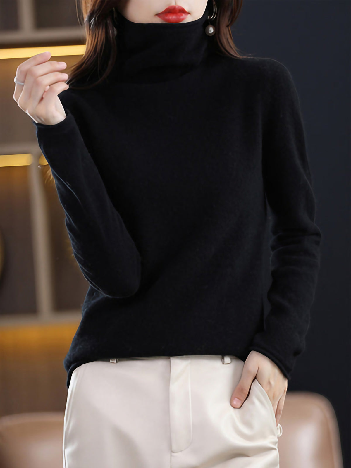 Pull col roulé femme en laine, nombreux coloris, du S au 2XL, noir
