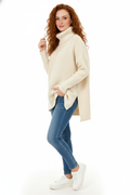 Pull col roulé oversize femme, bords-côtes larges, neuf coloris, beige